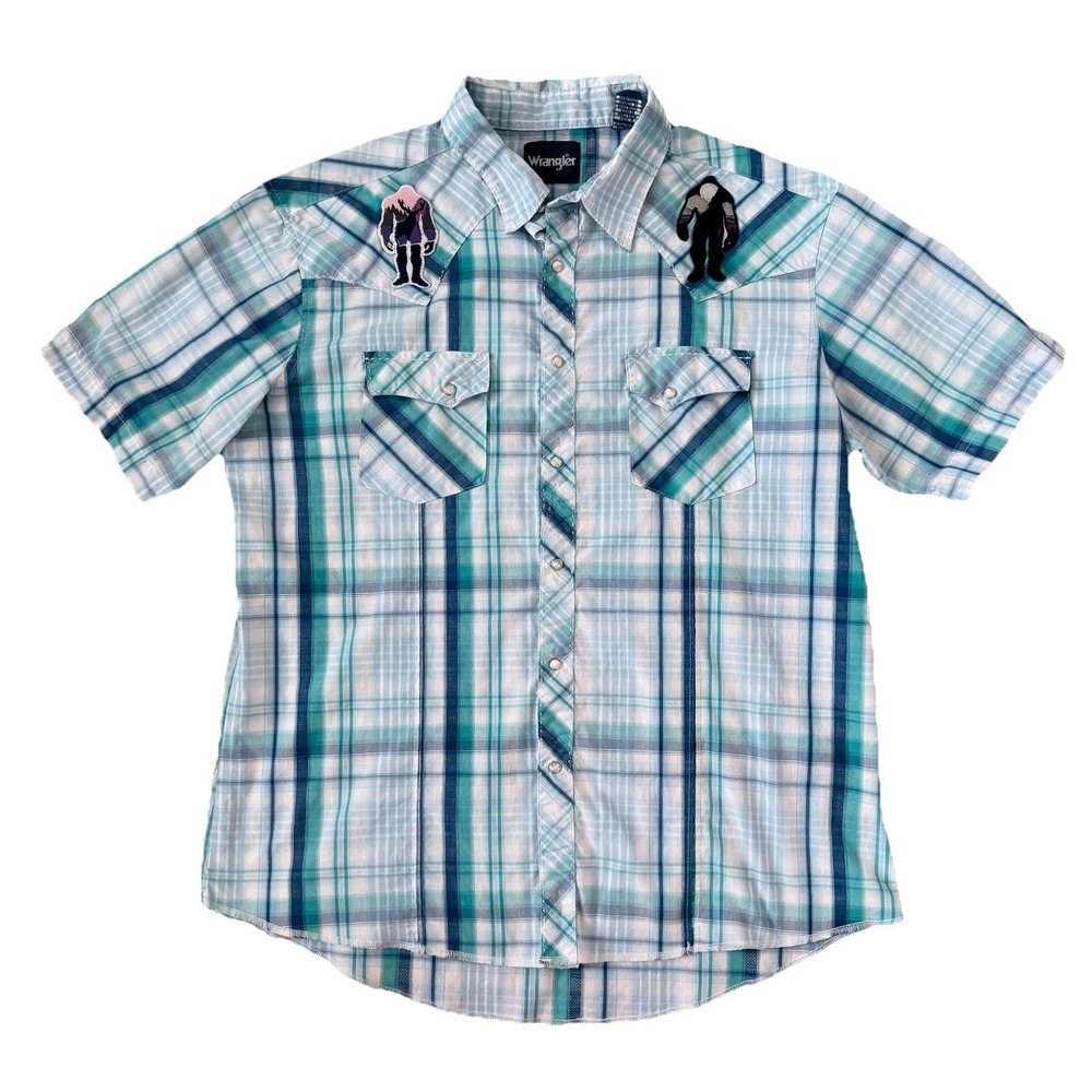 Wrangler Yeti Snap Front Shirt Mens XL Blue Plaid Western Cowboy Hunting Rodeo